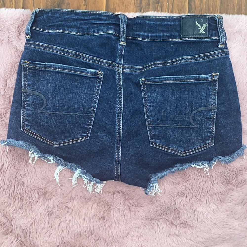 American Eagle Outfitters Hi-Rise Shortie Blue Denim Cutoff Shorts Modern - Picture 4 of 16